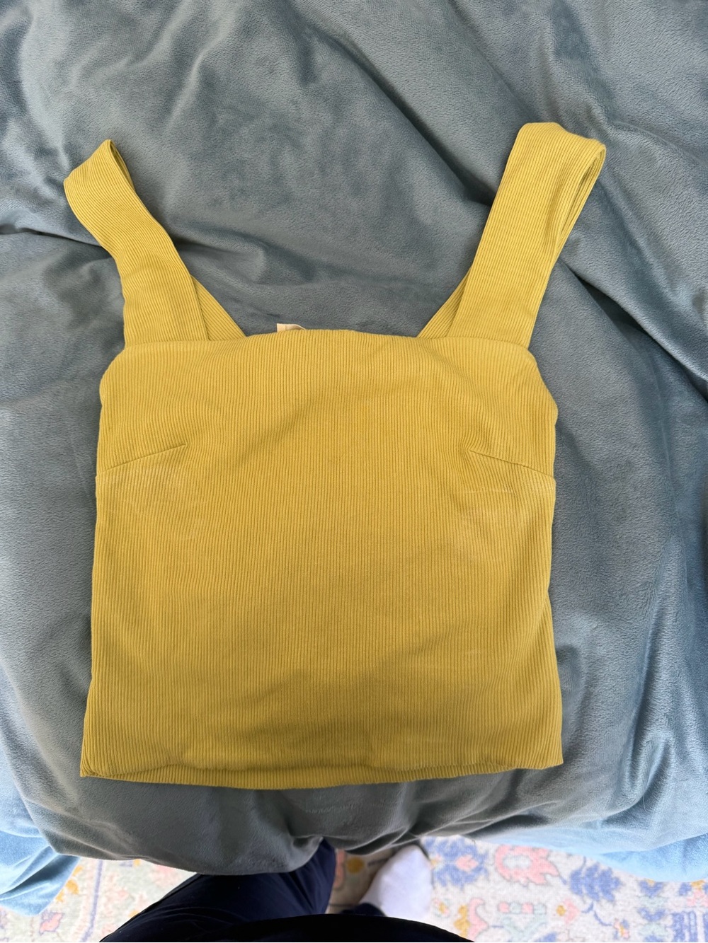 Women’s Square-Neck Ribbed Tank Top - Yellowish Green